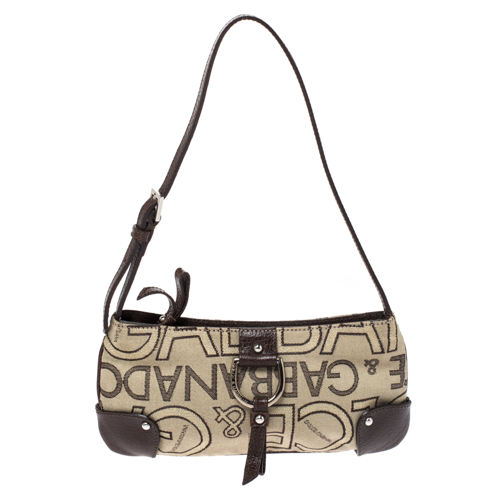 Dolce & Gabbana Beige/Brown Canvas and Leather Pochette Bag Dolce