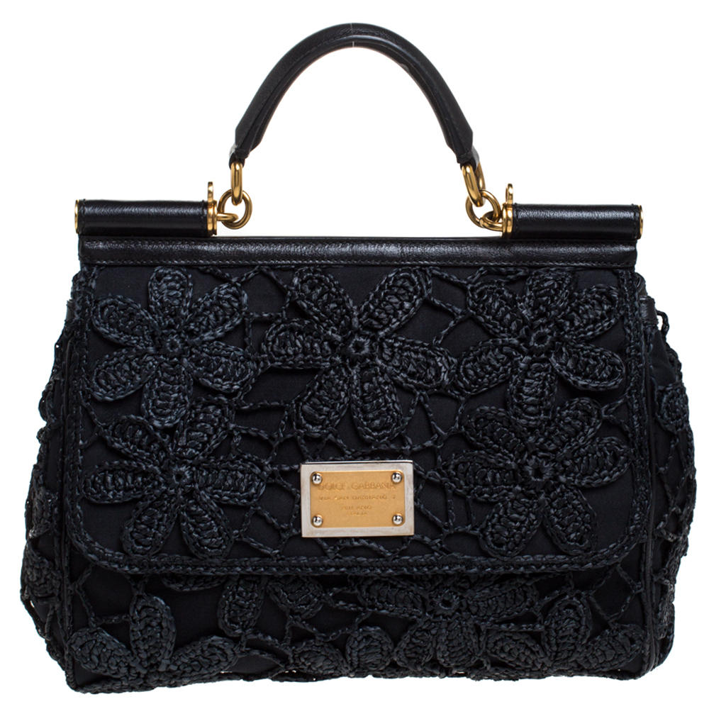 Pre-owned Dolce & Gabbana Black Crochet Straw/canvas And Leather Large ...