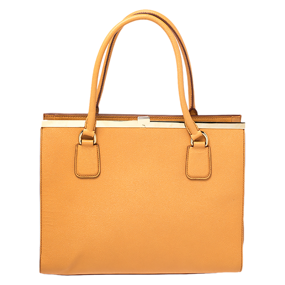 Pre-owned Dolce & Gabbana Orange Dauphine Leather Frame Tote