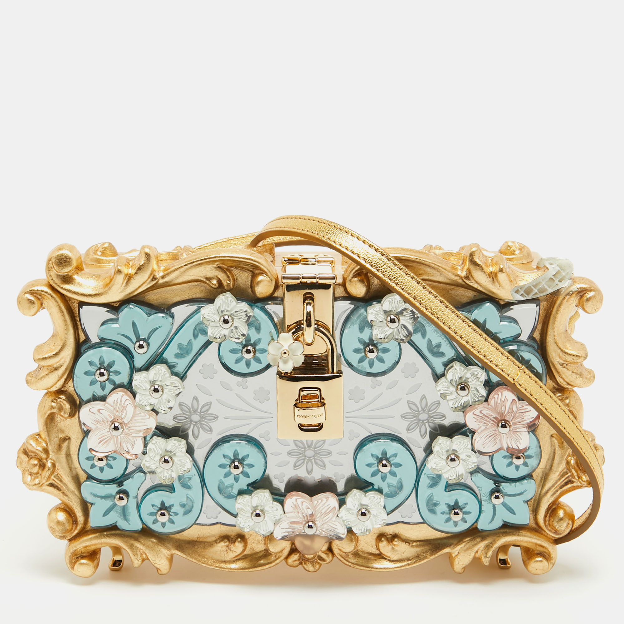 

Dolce & Gabbana Multicolor Acrylic Mirrored Baroque Dolce Box Bag, Gold