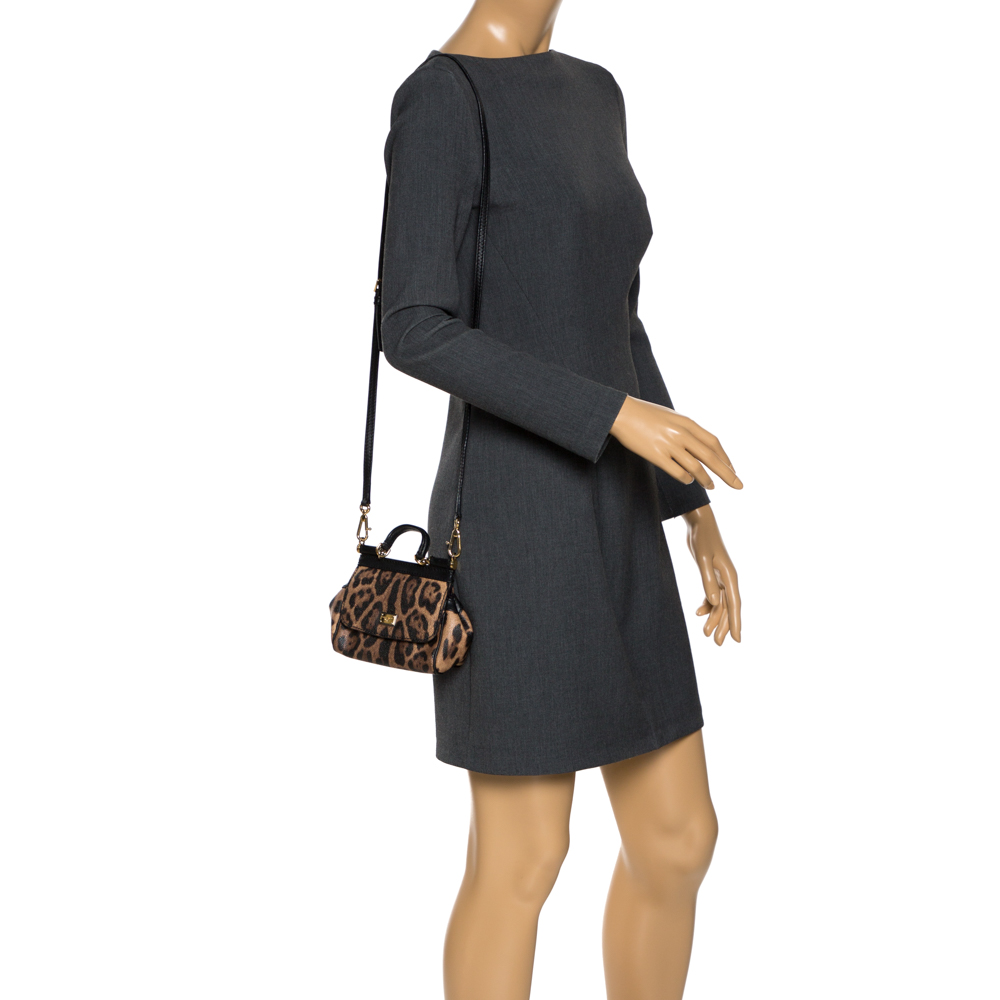 

Dolce & Gabbana Black Leopard Print Mini Miss Sicily Top Handle Bag
