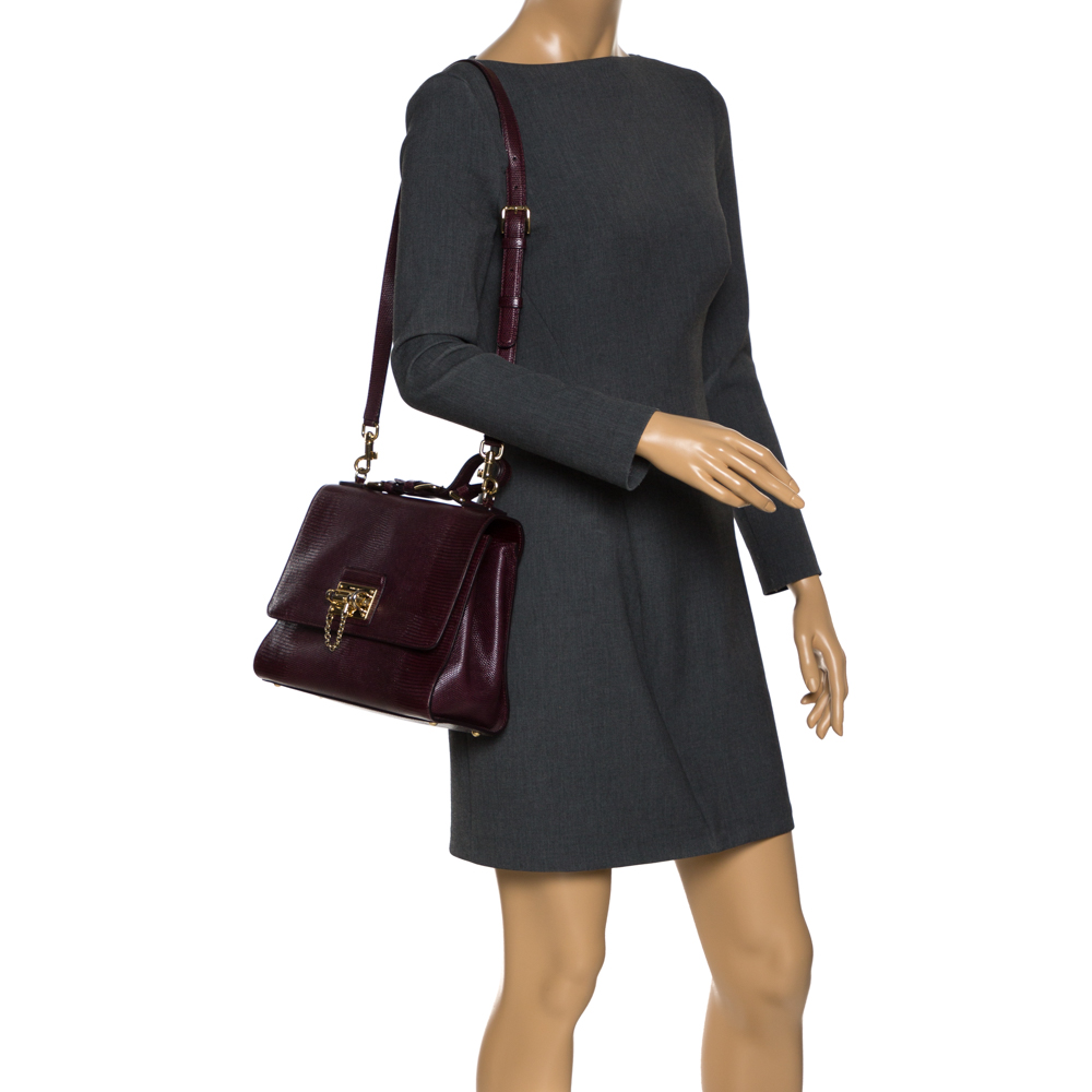 

Dolce & Gabbana Burgundy Lizard Embossed Leather Small Monica Bag