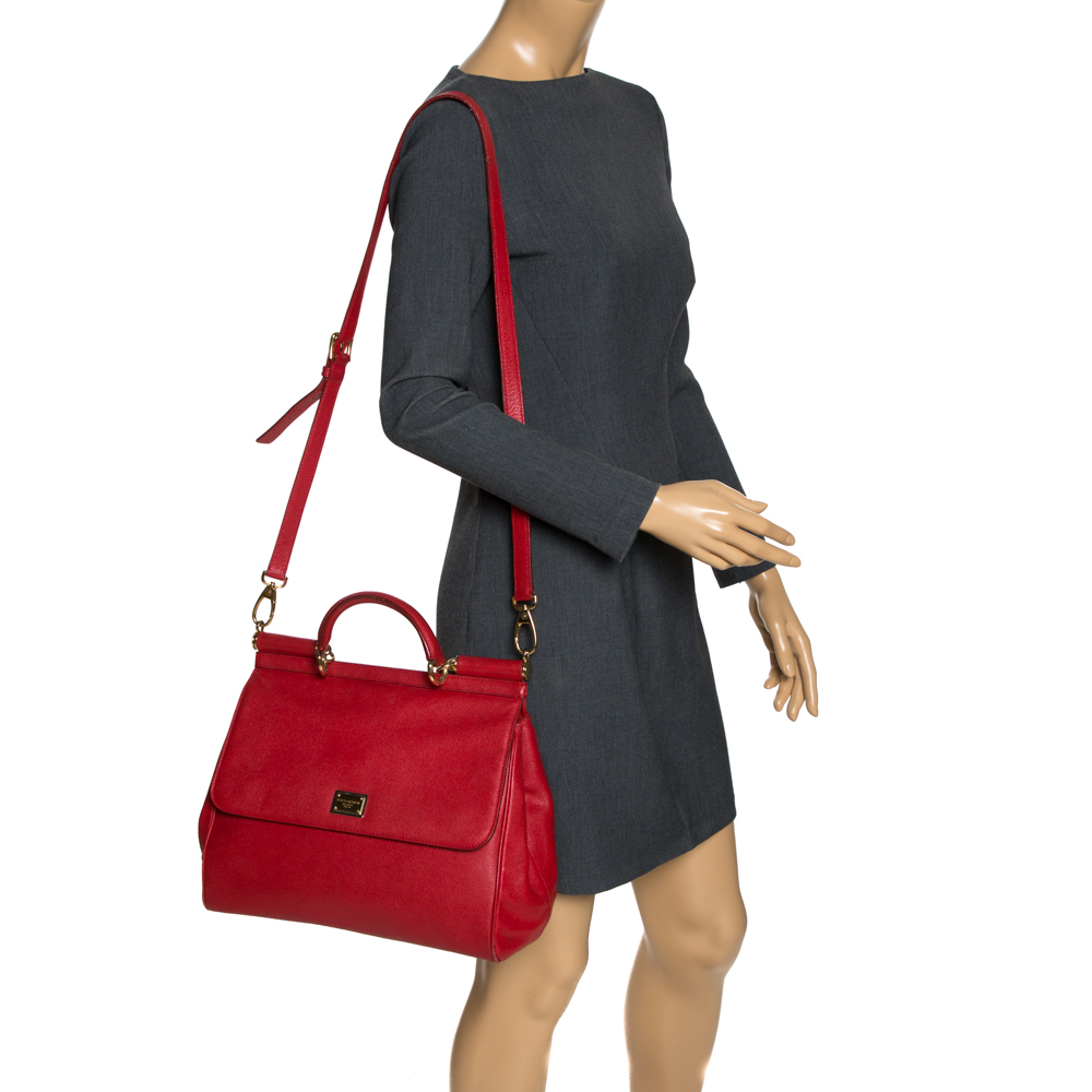 

Dolce & Gabbana Red Leather Large Miss Sicily Top Handle Bag