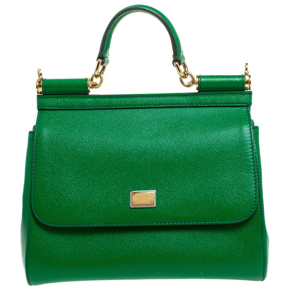 Pre-owned Dolce & Gabbana Green Leather Medium Miss Sicily Top Handle ...