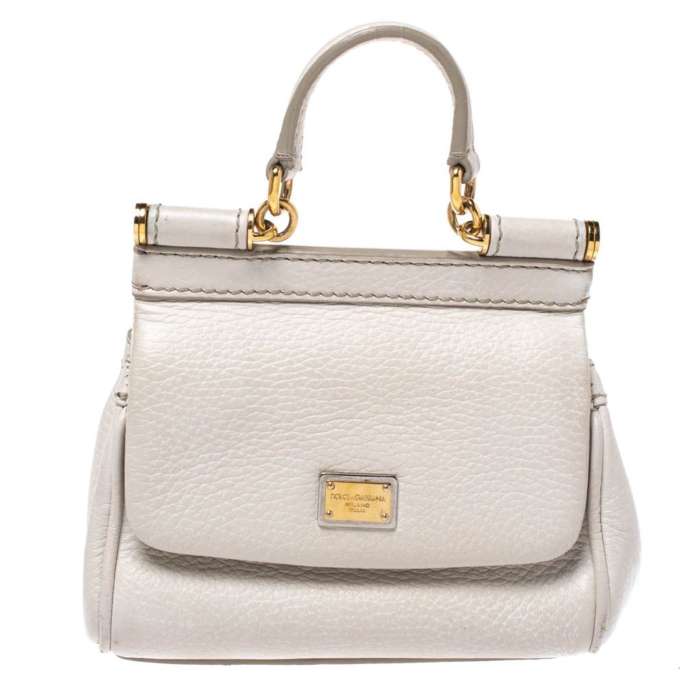 Dolce & Gabbana Off White Leather Micro Miss Sicily Top Handle Bag ...