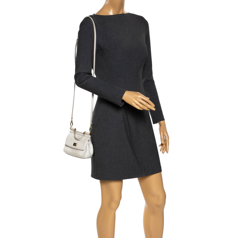 

Dolce & Gabbana Off White Leather Micro Miss Sicily Top Handle Bag