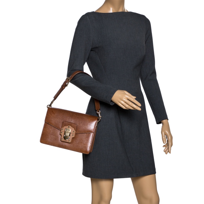 

Dolce and Gabbana Brown Lizard Lucia Medium Shoulder Bag
