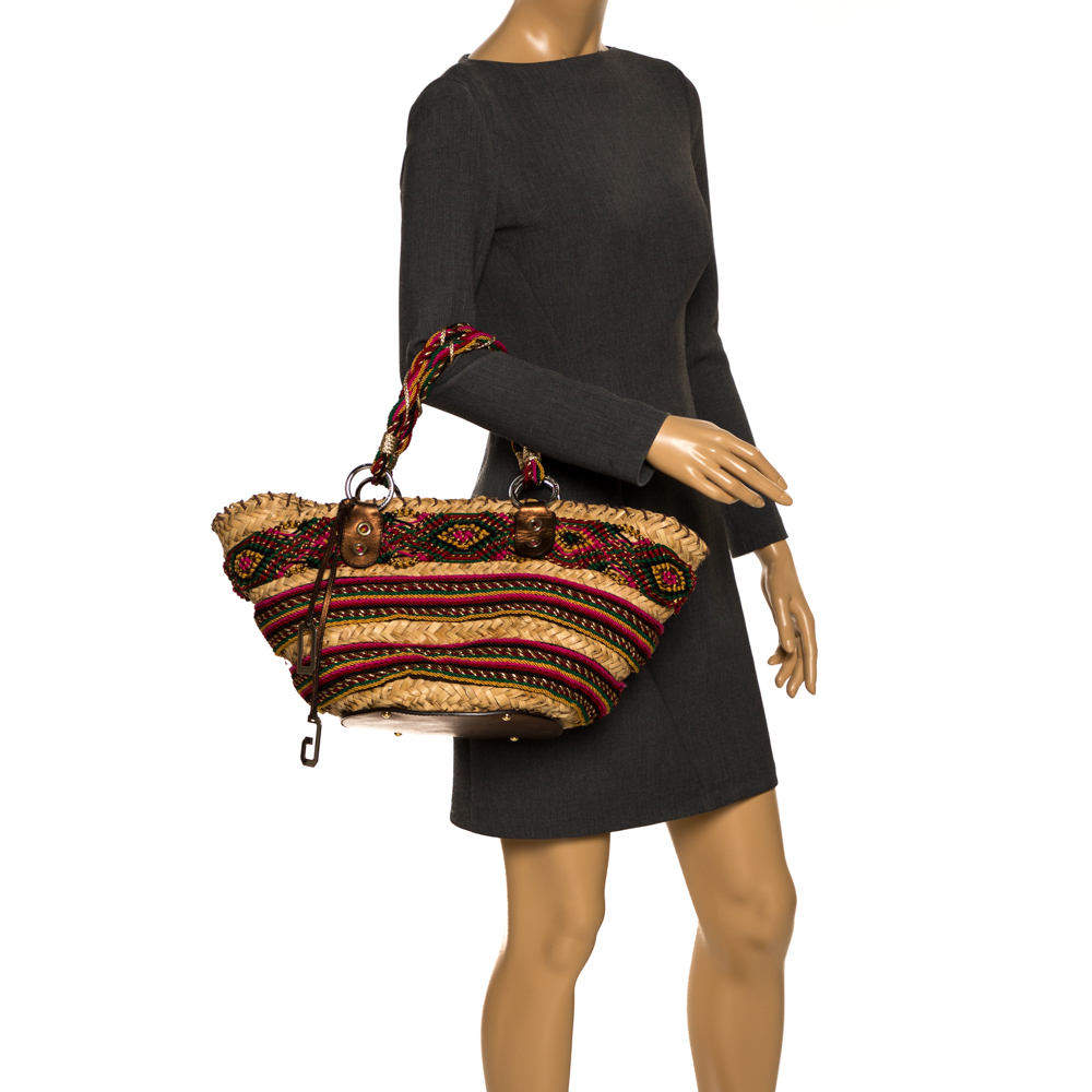 

Dolce & Gabbana Multicolor Straw Embroidered Coffa Tote