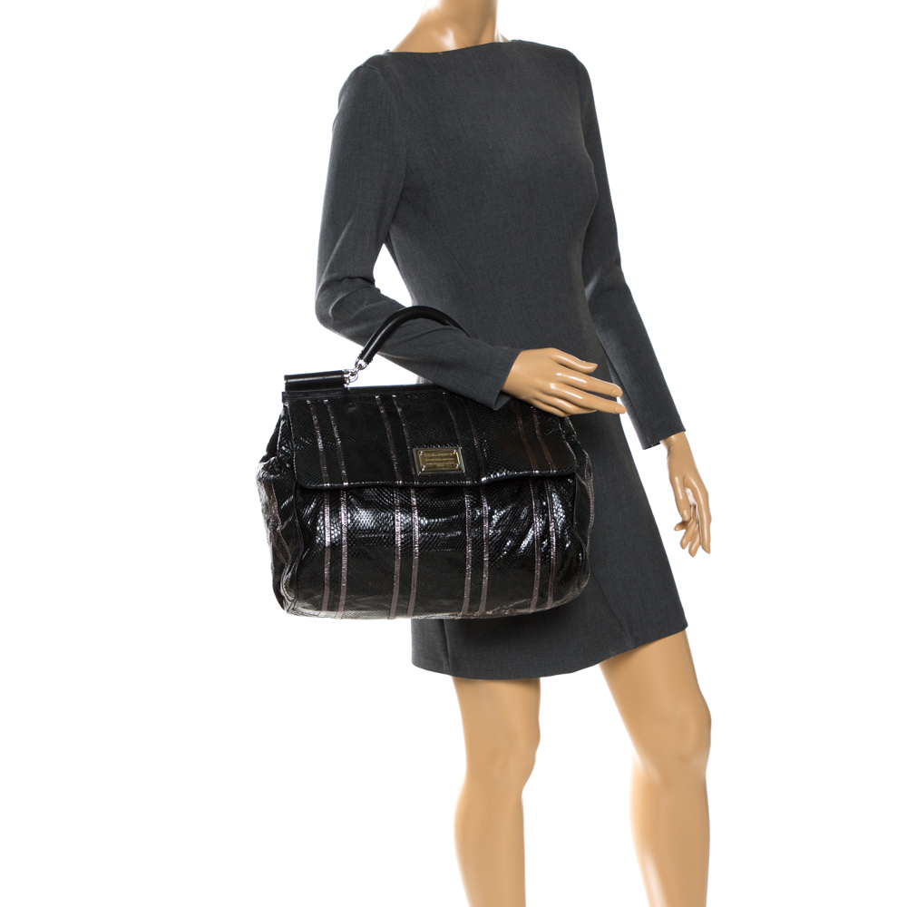 

Dolce & Gabbana Snakeskin  Miss Sicily Top Handle Bag, Black