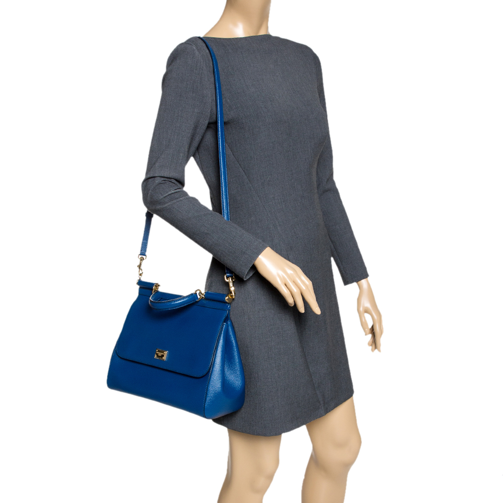 

Dolce and Gabbana Blue Leather Miss Sicily Top Handle Bag