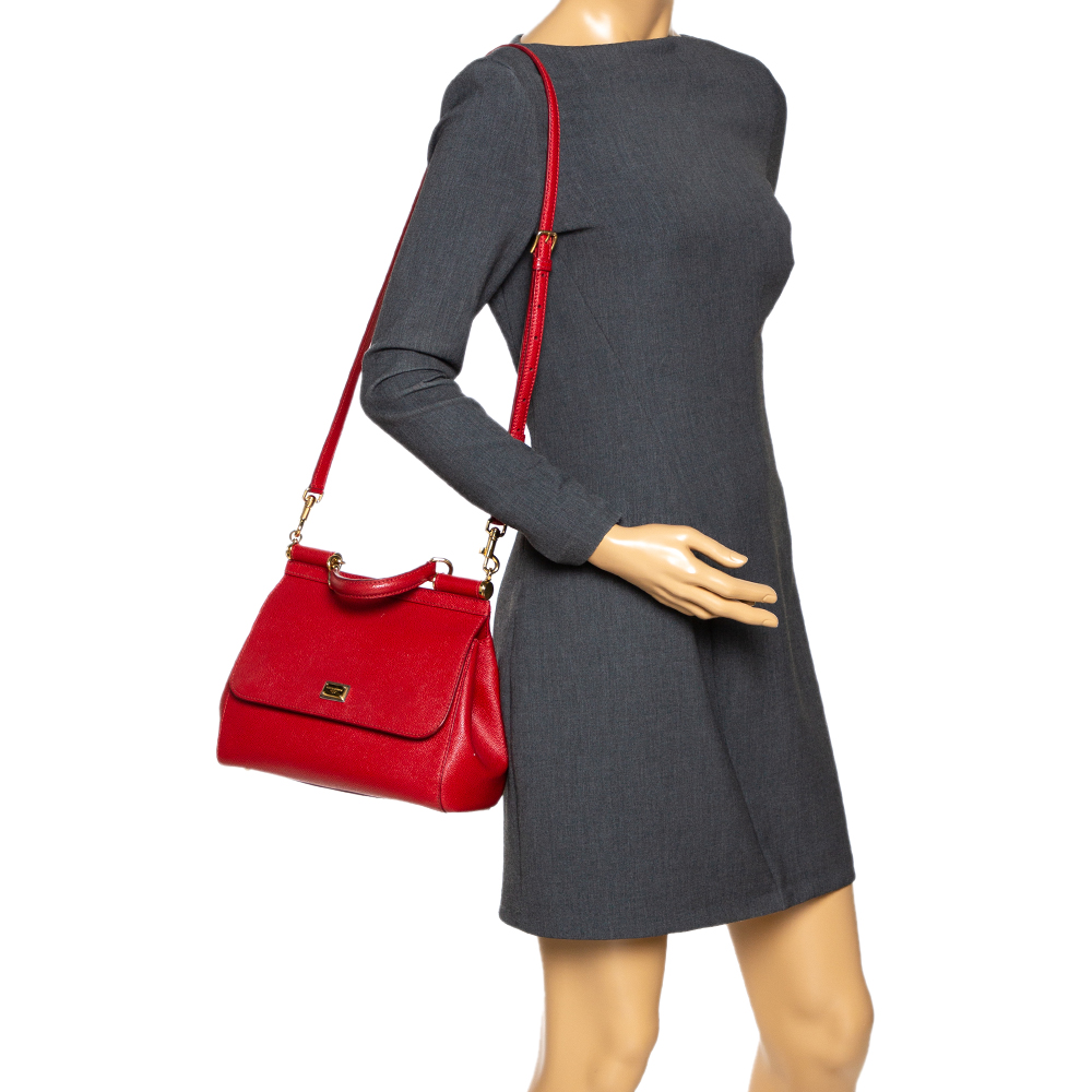 

Dolce & Gabbana Red Leather Medium Miss Sicily Top Handle Bag