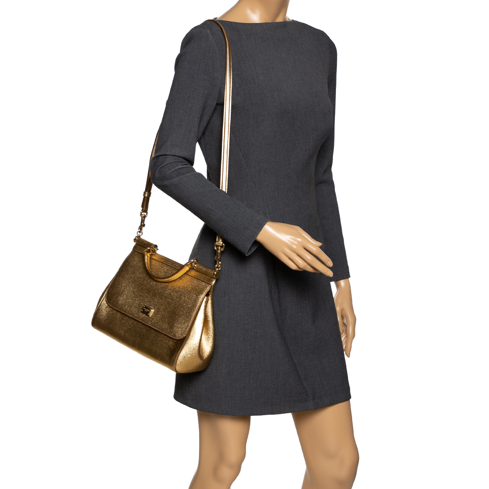 

Dolce & Gabbana Metallic Gold Leather Medium Miss Sicily Top Handle Bag