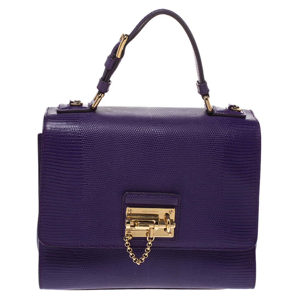 Dolce & Gabbana Purple Lizard Embossed Leather Medium Miss Monica Top ...