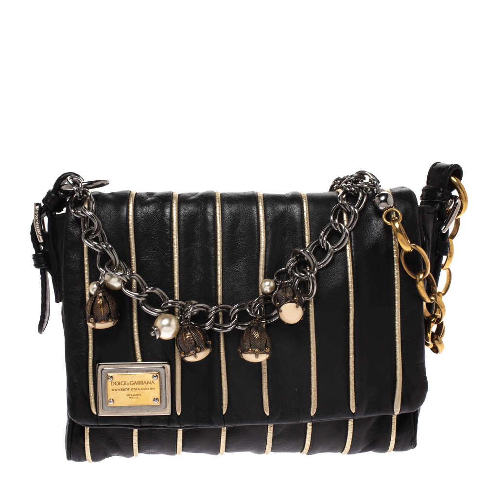 Dolce & Gabbana Black/Gold Leather Flap Shoulder Bag Dolce & Gabbana ...