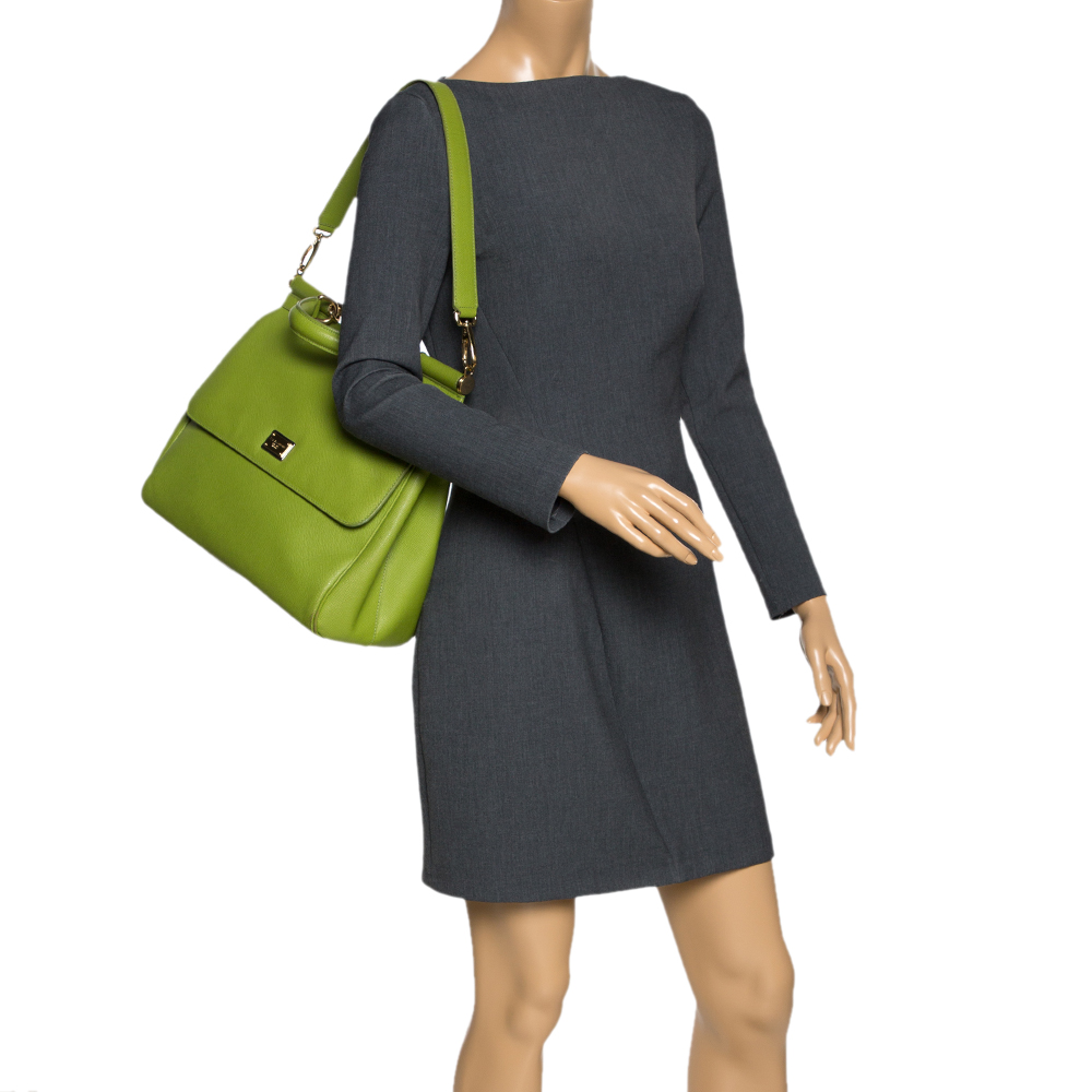 

Dolce & Gabbana Green Leather Large Miss Sicily Top Handle Bag