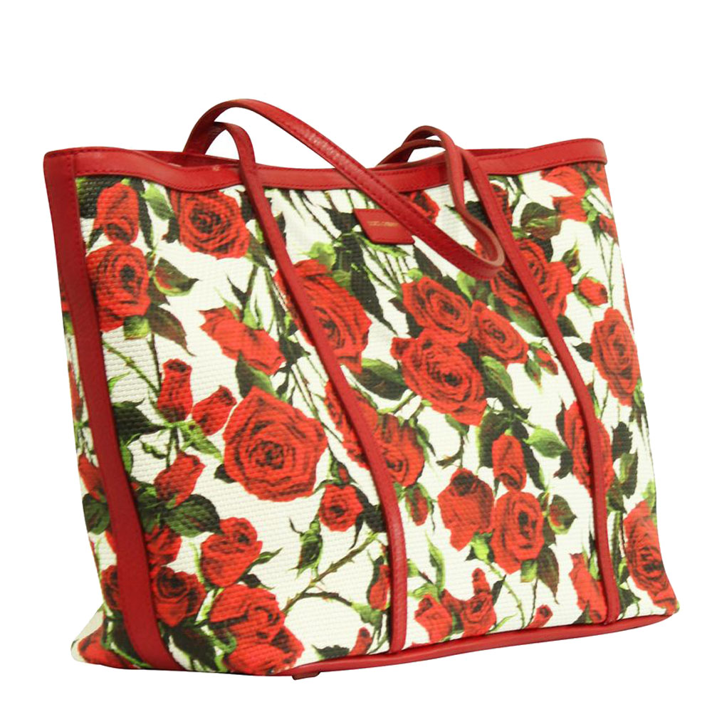 

Dolce and Gabbana Rose Canvas Leather Tote Bag, Multicolor
