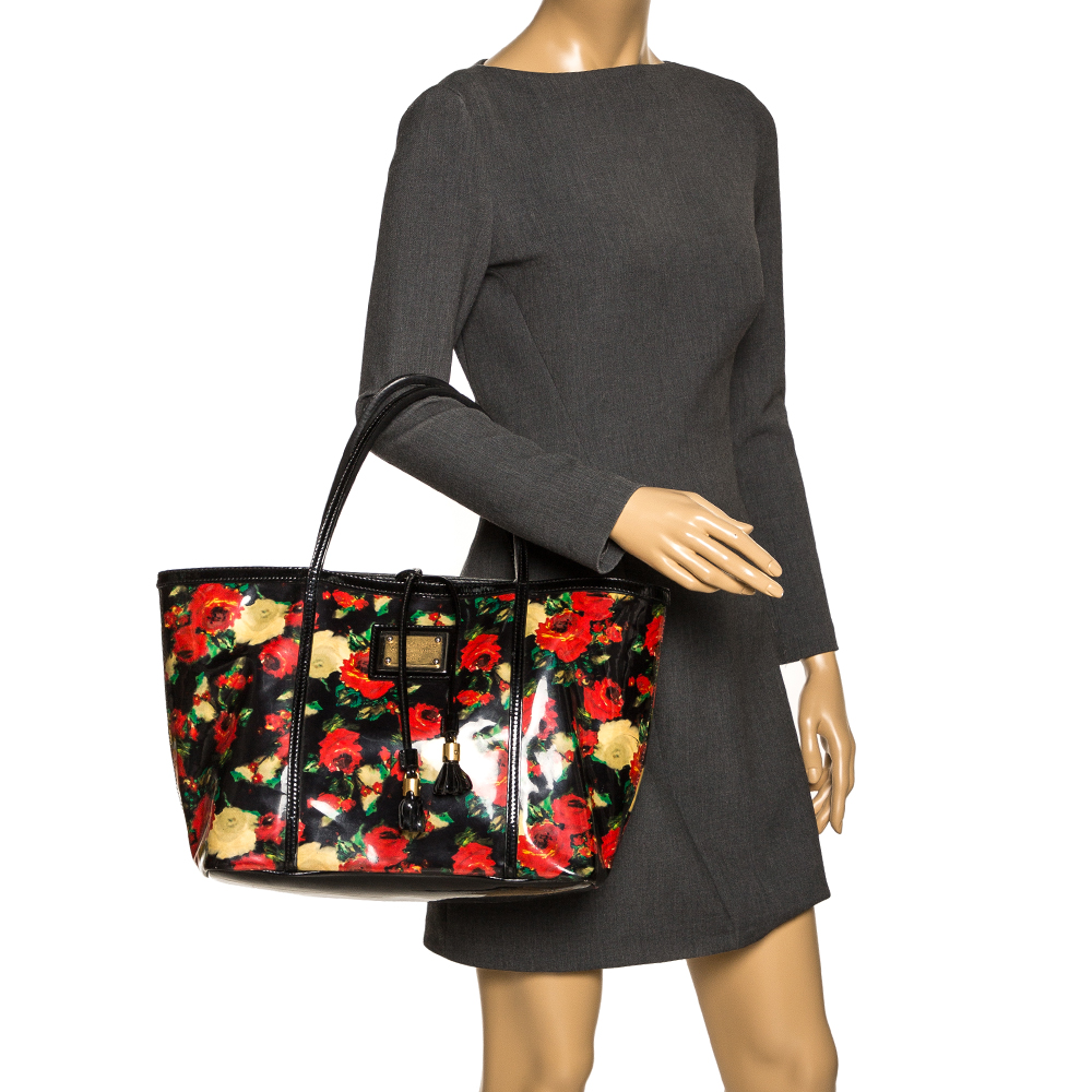 

Dolce & Gabbana Multicolor Floral Print Vinyl and Patent Leather Miss Escape Tote