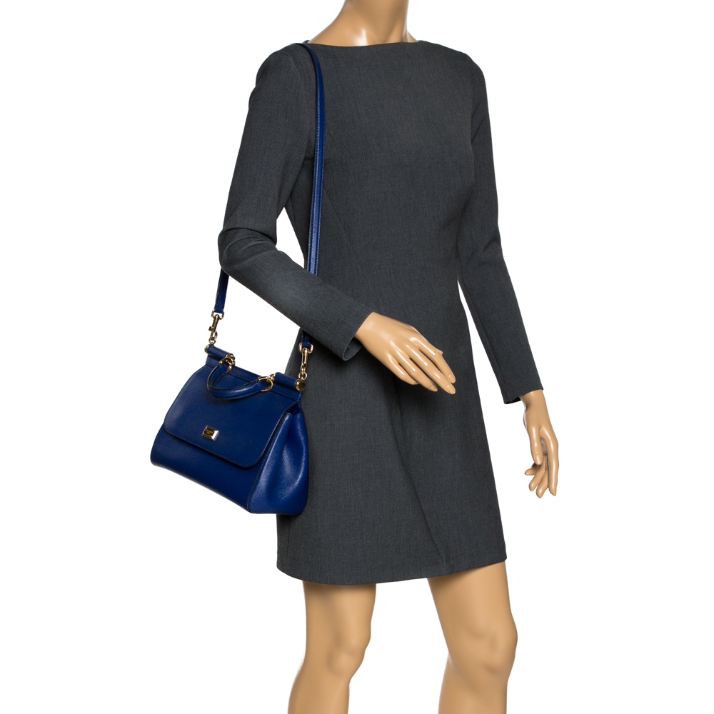 

Dolce & Gabbana Blue Leather Medium Miss Sicily Top Handle Bag
