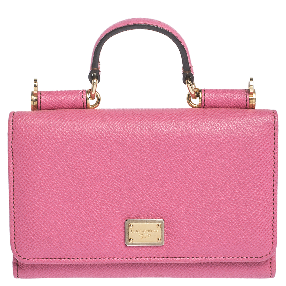 Dolce Gabbana Mini Sicily Von Bag Wallet Clutch Pink Chain