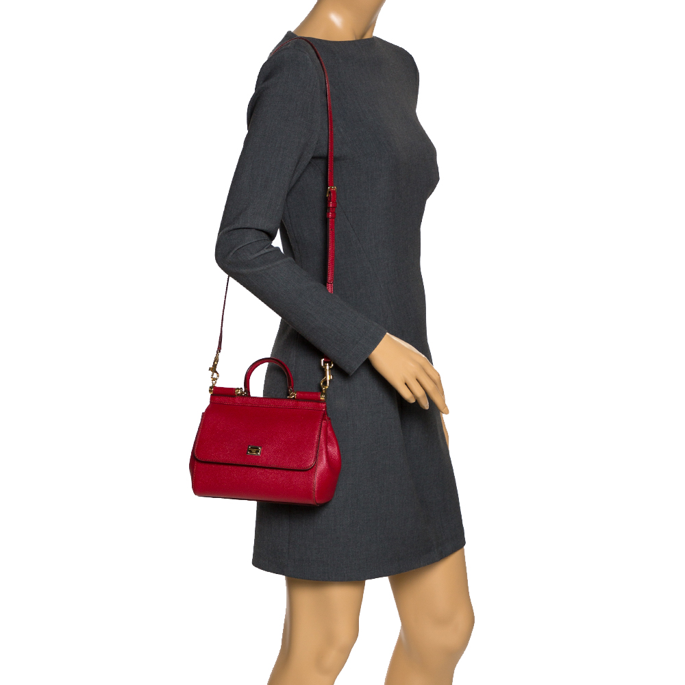

Dolce & Gabbana Red Leather Small Miss Sicily Top Handle Bag