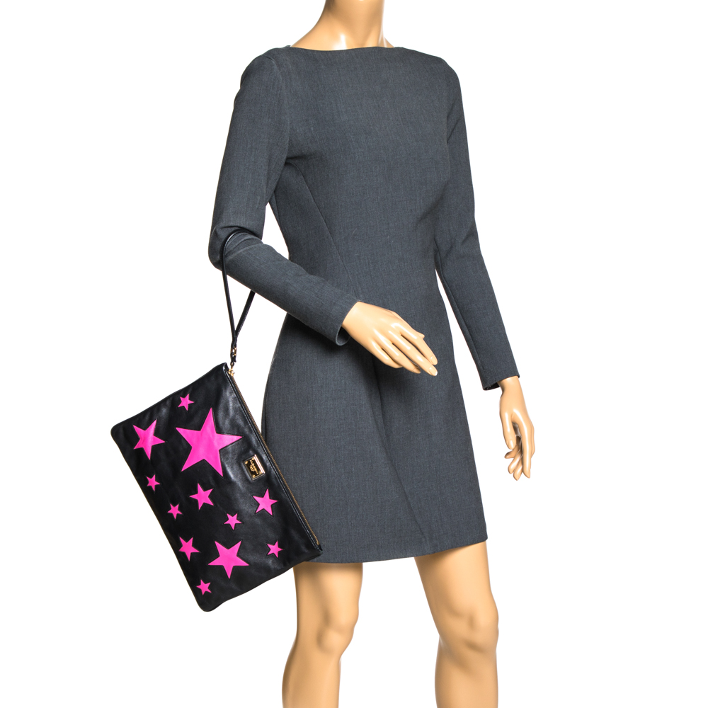 

Dolce & Gabbana Black/Pink Leather Star Clutch