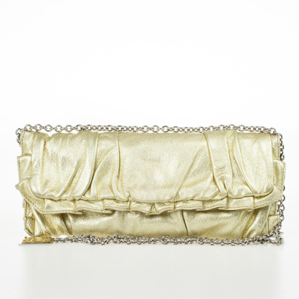 Pre Owned Dolce and Gabbana Gold Pleated Leather Miss Buttercup Clutch