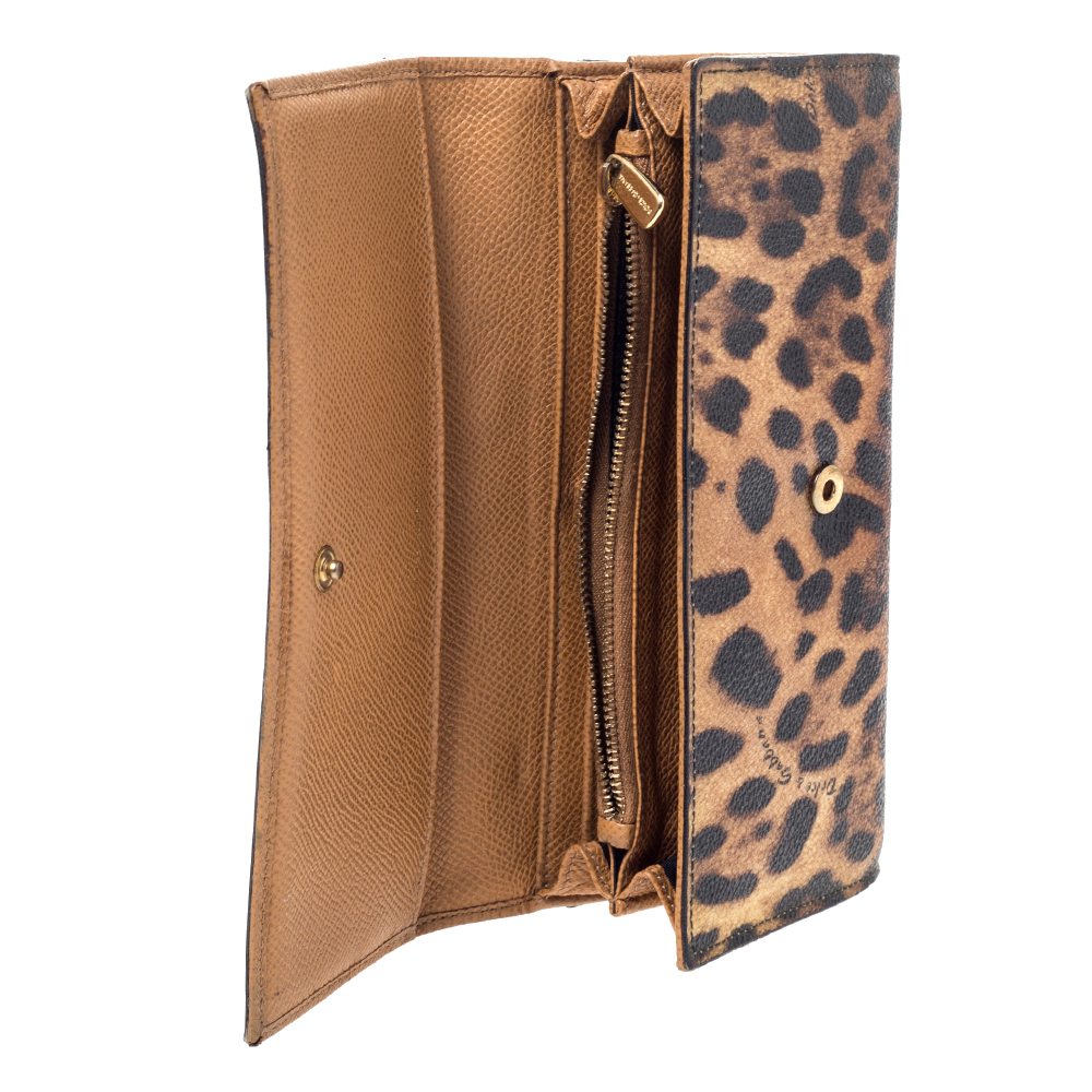 

Dolce & Gabbana Brown Leopard Print Leather Dauphine Continental Wallet