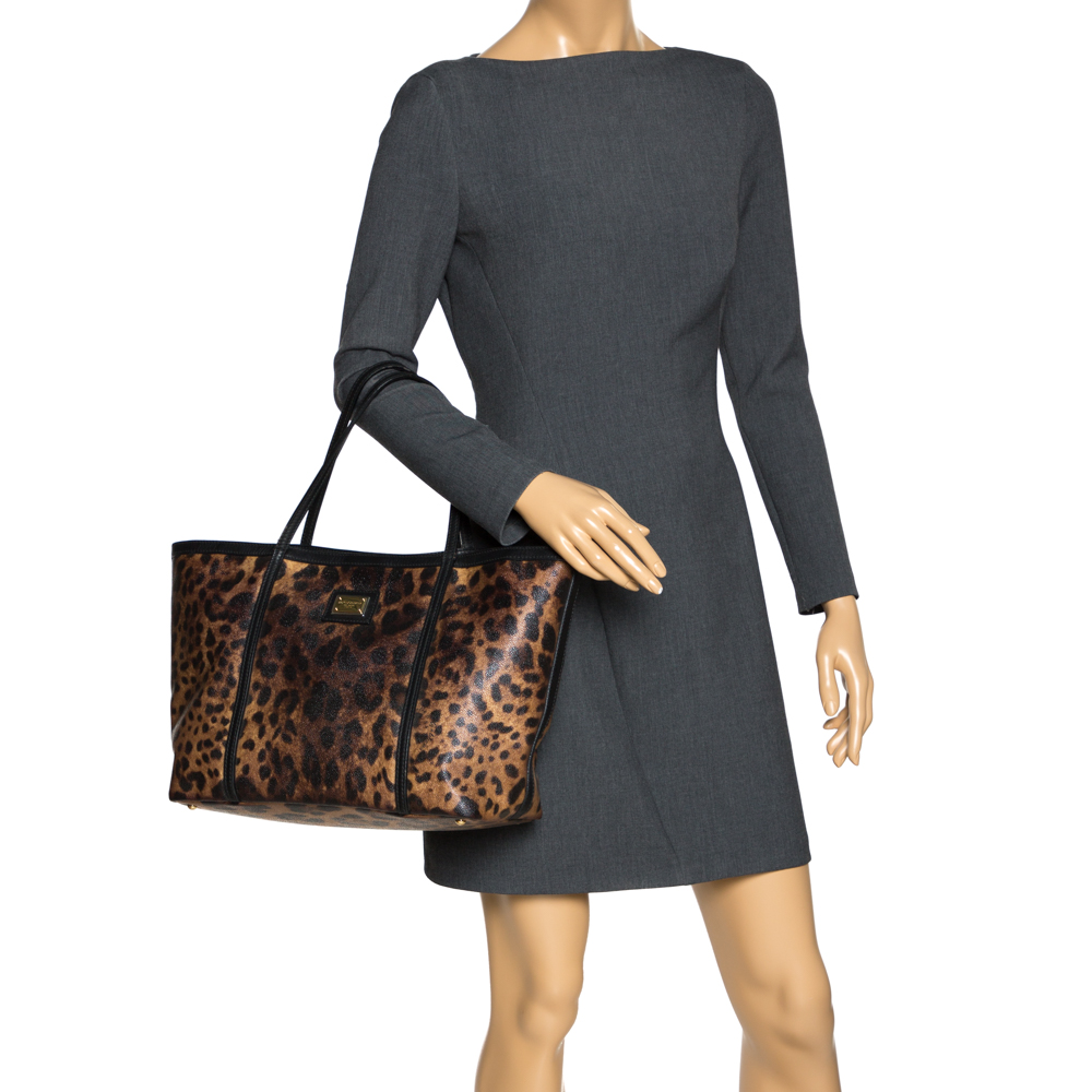 

Dolce & Gabbana Black/Brown Leopard Print Coated Canvas Miss Escape Tote