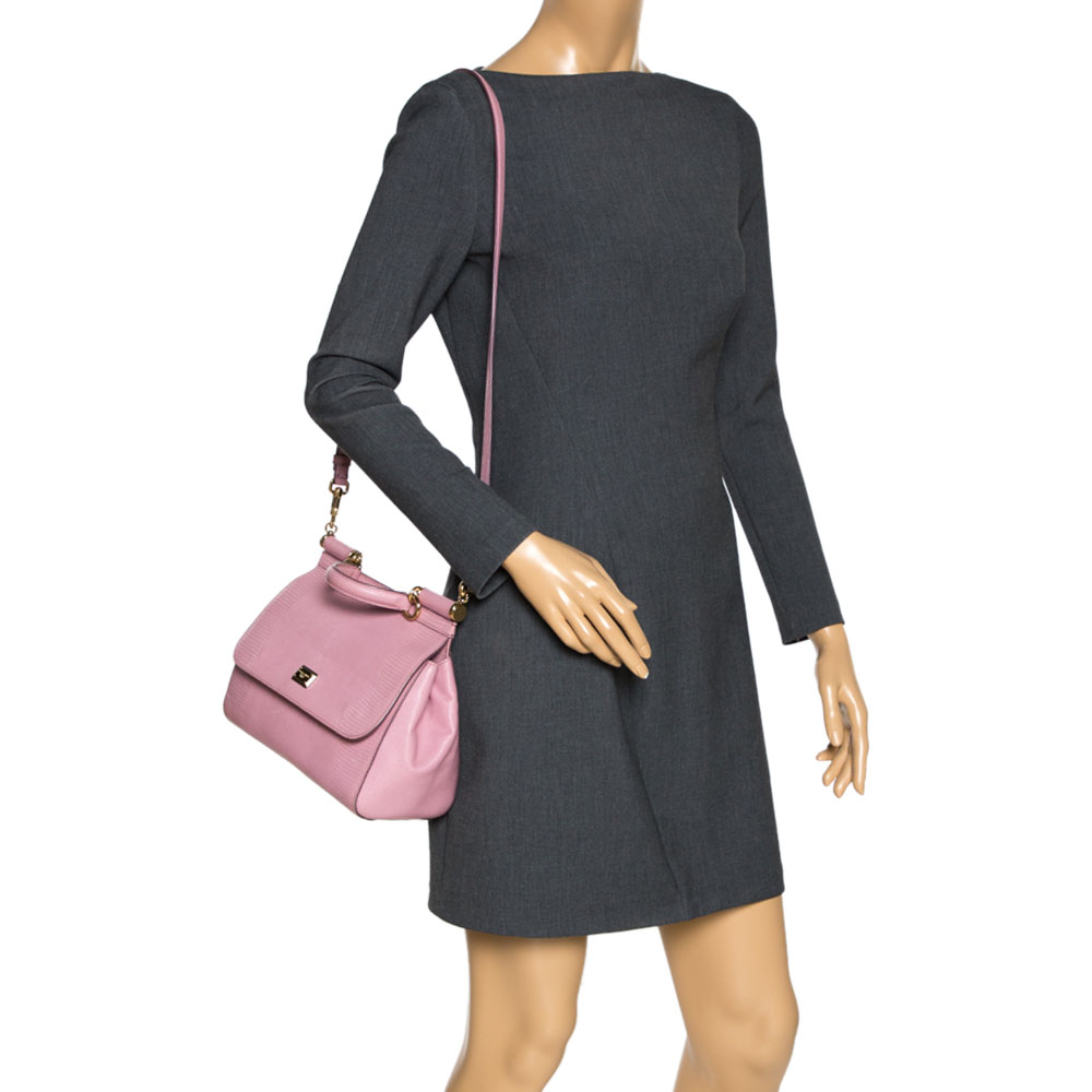 

Dolce & Gabbana Pink Lizard Embossed Leather Medium Miss Sicily Top Handle Bag
