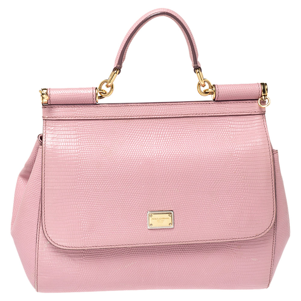 Pre-Owned Dolce & Gabbana Pink Lizard Embossed Leather Medium Miss ...