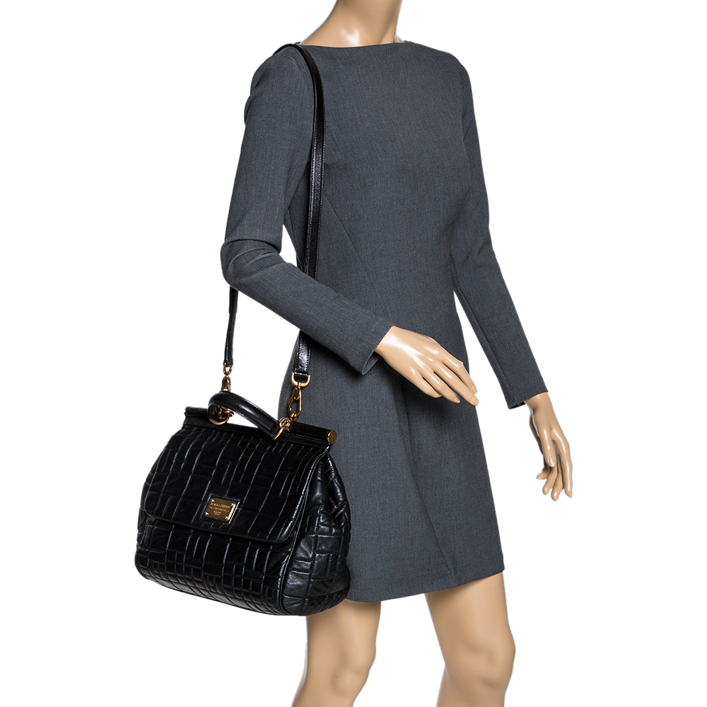 

Dolce and Gabbana Black Leather Large Miss Sicily Top Handle Bag