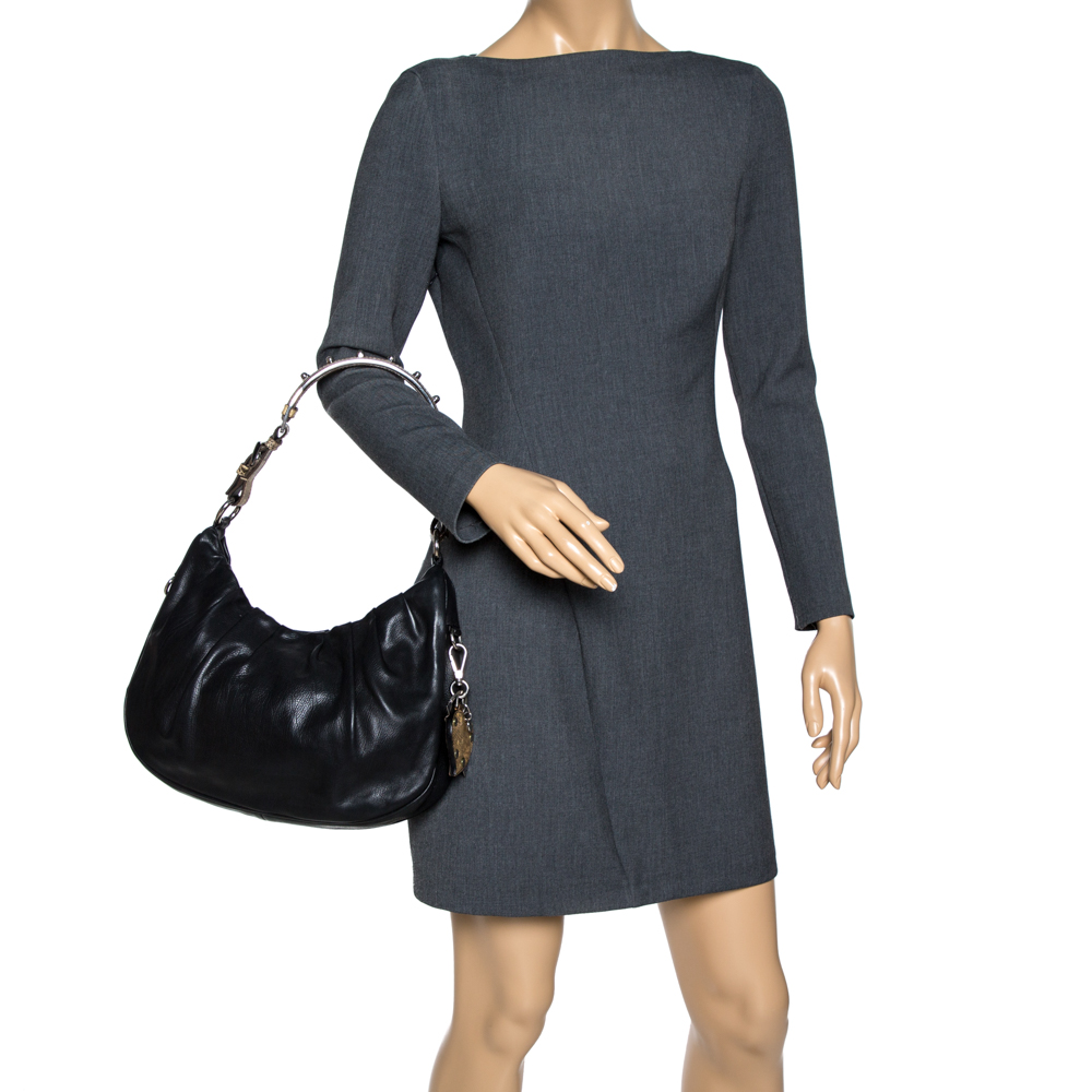 

Prada Black Pleated Leather and Lizard Hobo