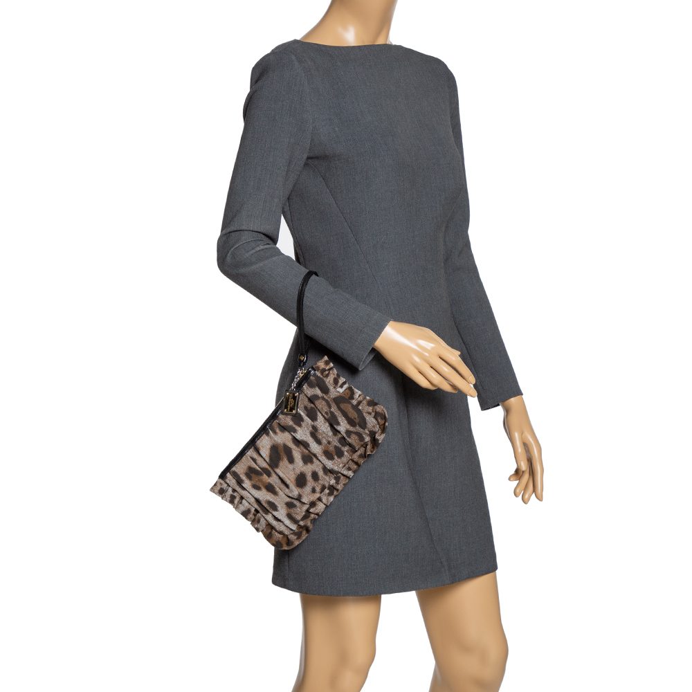 

Dolce & Gabbana Beige/Brown Leopard Print Canvas and Leather Clutch