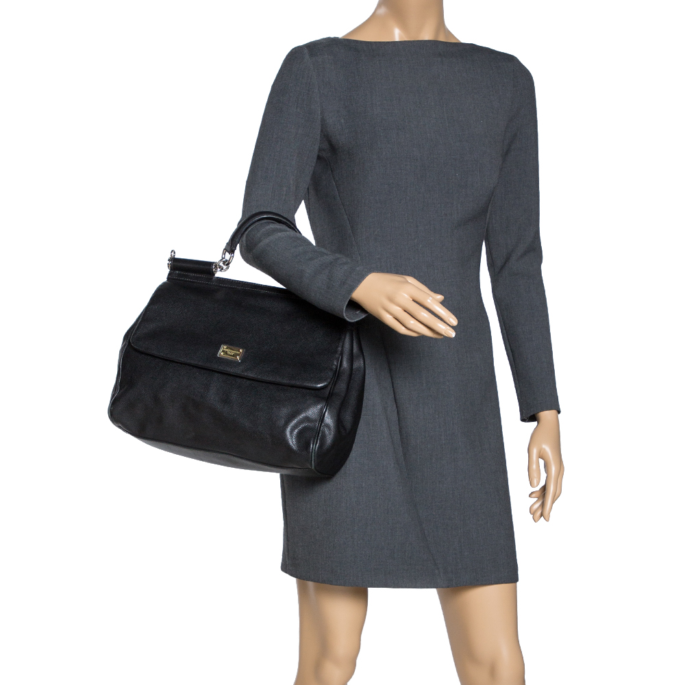 

Dolce & Gabbana Black Leather Large Miss Sicily Top Handle Bag