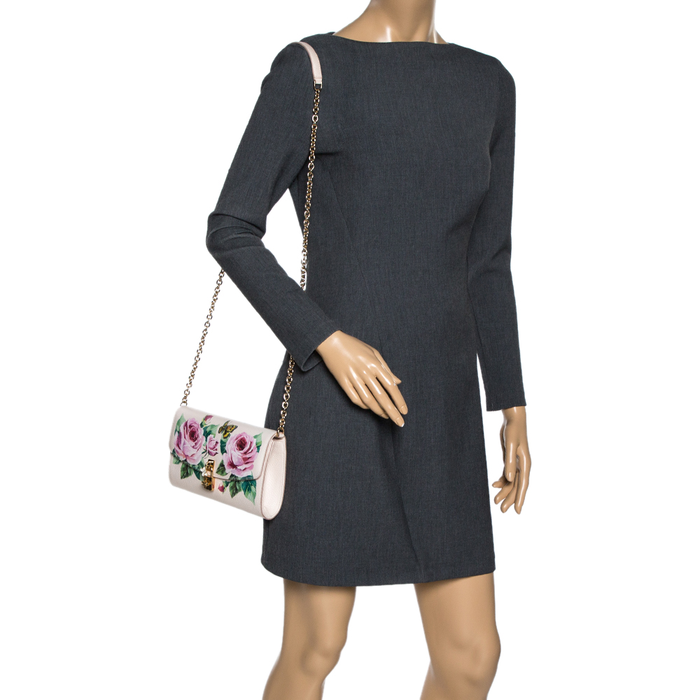 

Dolce & Gabbana Rose Print Leather Miss Dolce Chain Shoulder Bag, Multicolor