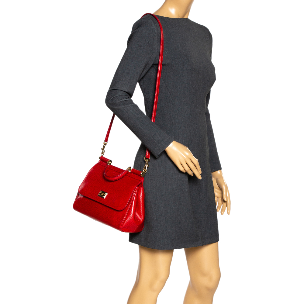

Dolce & Gabbana Red Leather  Miss Sicily Top Handle Bag