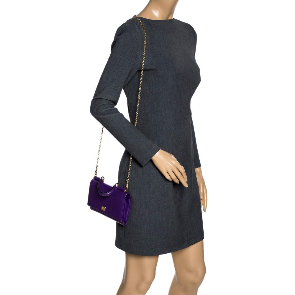 

Dolce and Gabbana Purple Leather Sicily Wallet on Chain