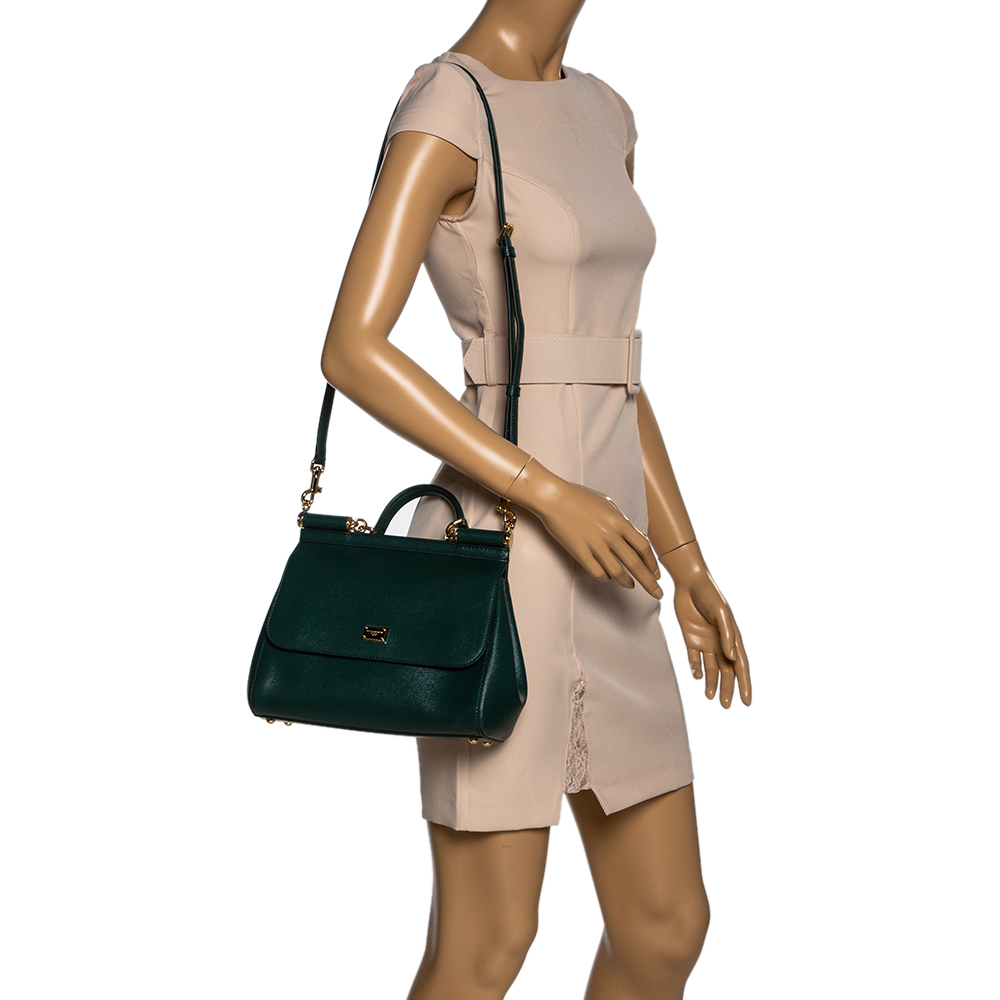 

Dolce & Gabbana Green Leather Medium Miss Sicily Top Handle Bag