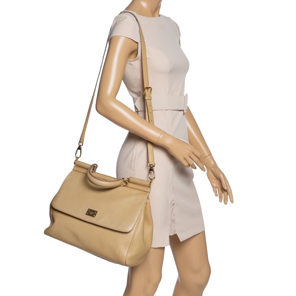 

Dolce & Gabbana Beige Leather Large Miss Sicily Top Handle Bag