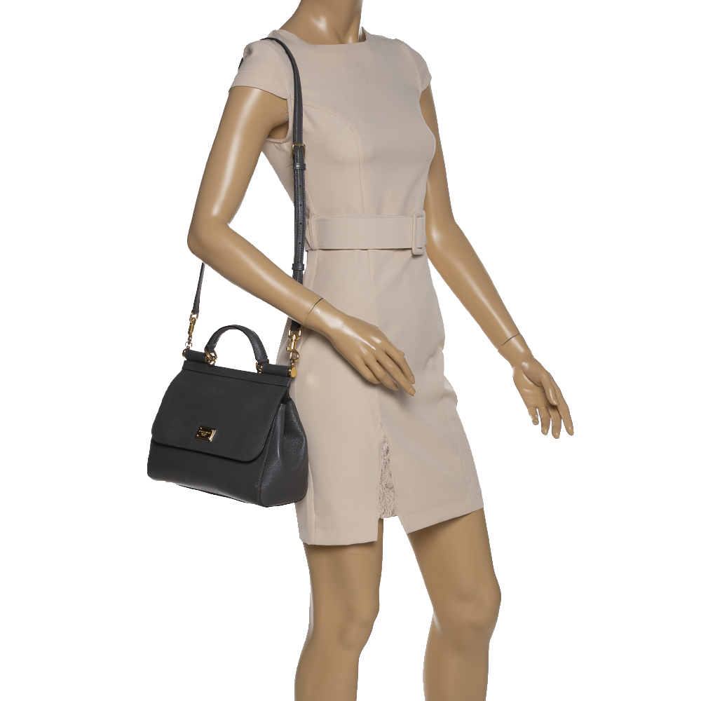 

Dolce & Gabbana Grey Leather Medium Miss Sicily Top Handle Bag