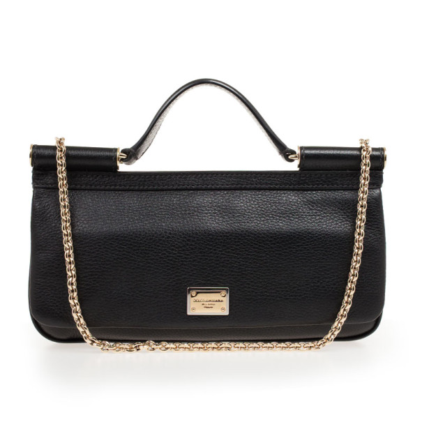 Pre Owned Dolce and Gabbana Black Leather Mini Miss Sicily Bag