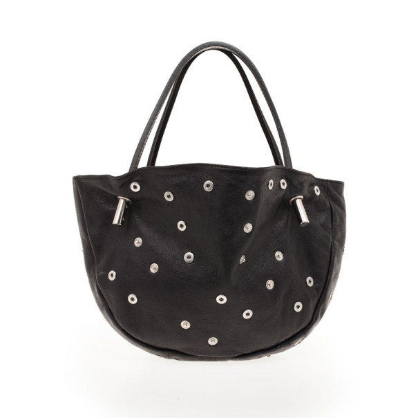 Pre Owned Dolce and Gabbana Black Leather Studded Hobo