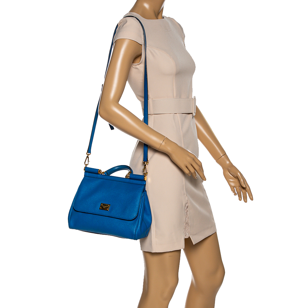 

Dolce & Gabbana Blue Leather Medium Miss Sicily Top Handle Bag
