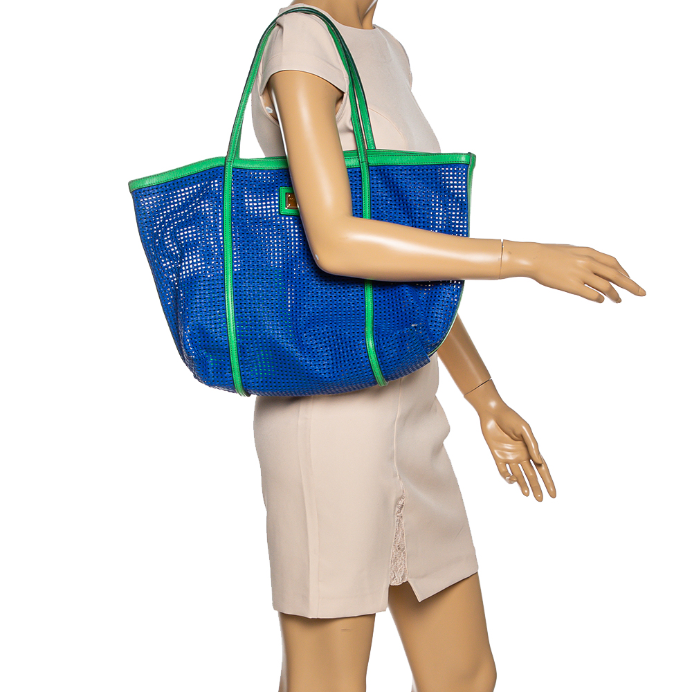 

Dolce & Gabbana Blue/Green PVC Mesh and Leather Open Tote