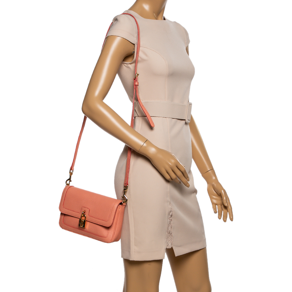 

Dolce & Gabbana Coral Leather Padlock Flap Crossbody Bag, Orange