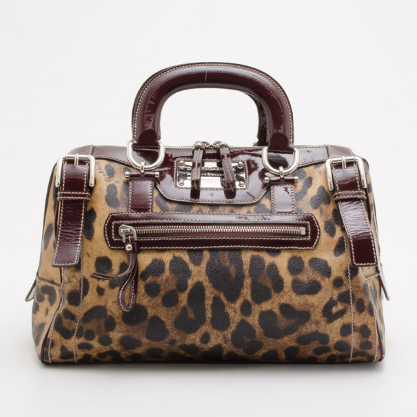 Dolce and Gabanna Leopard Satin 'Miss Easy Way' Mini Boston Bag