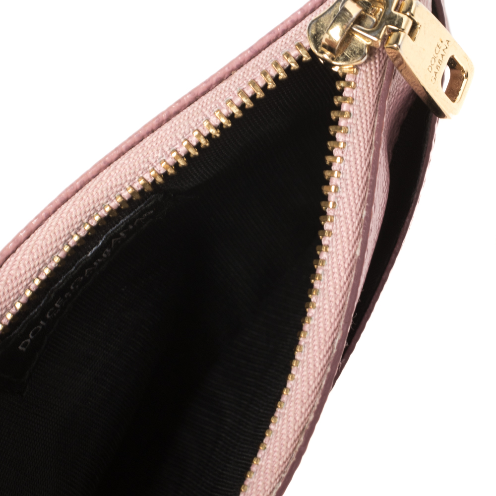 

Dolce & Gabbana Piink Dauphine Leather Zip Card Holder, Pink