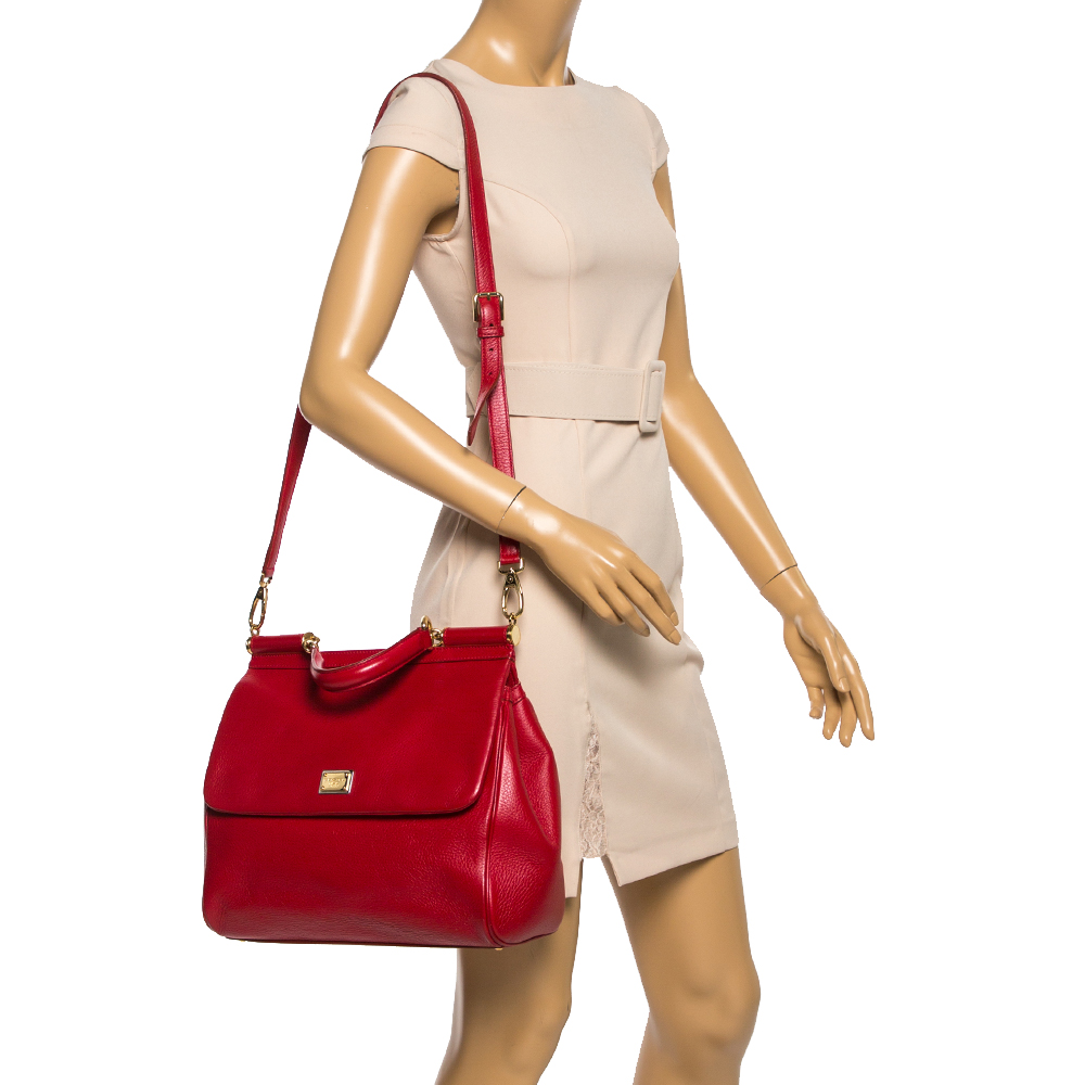 

Dolce & Gabbana Red Leather Large Miss Sicily Top Handle Bag