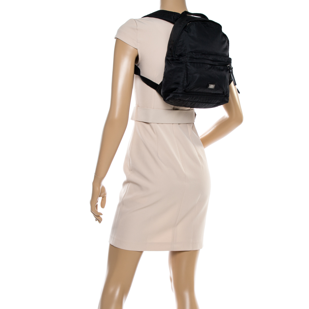 

Dolce & Gabbana Black Nylon Small Logo Plague Backpack