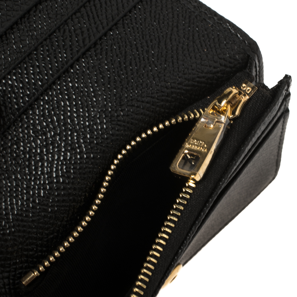 

Dolce & Gabbana Black Leather Crystal Embellished Logo Compact Wallet